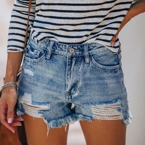 Vici Collection Summa Time Relaxed Cut Off Denim Shorts